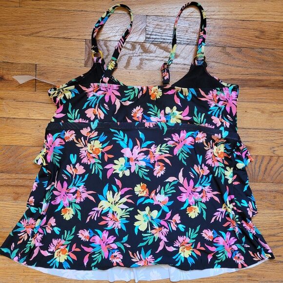 Island Escape Plus Size Floral-Print Tiered Tankini Top Multicolor Size 16W - Picture 9 of 11